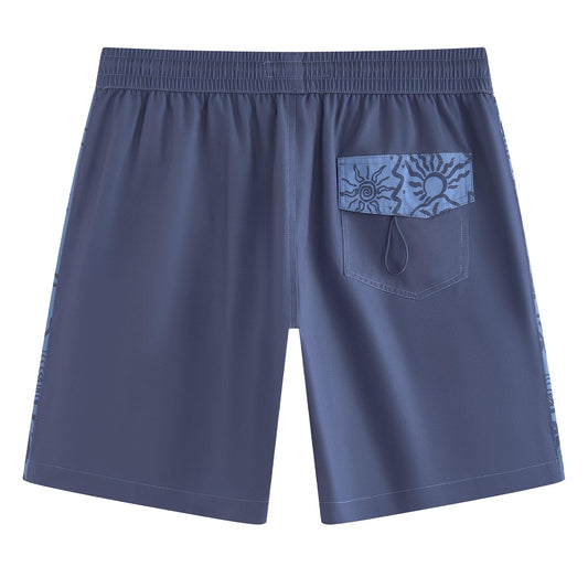 maamgic Mens Swim Trunks - Mens Bathing Suit with Compression Liner 7 Inch Quick Dry Fshion Stretch Zipper Pockets Swimwear Blue Grey-Navy Blue-Ocean Sun